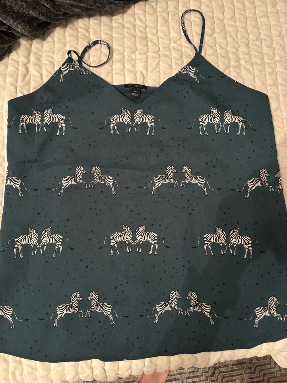 LOFT Teal Zebra-Print Spaghetti Strap Camisole